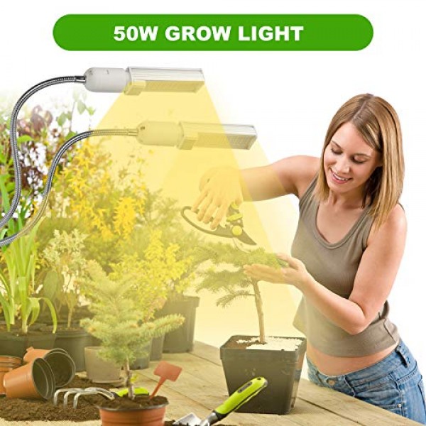 Grow Light, 50W Best Sunlight Full Spectrum Growth lamp, Dual Head...