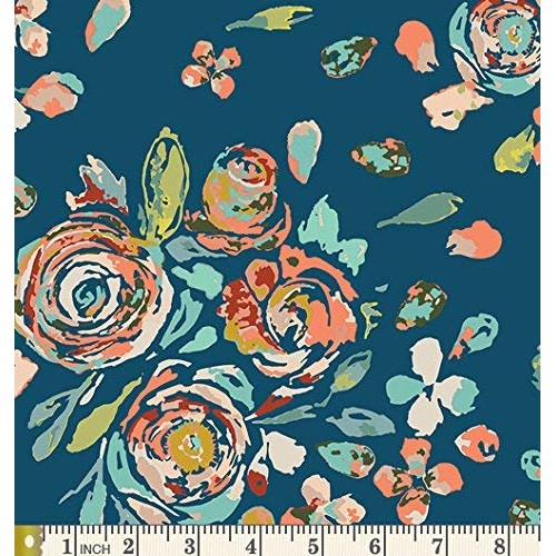 Modern Blue Floral Quilting Fabric | Maureen Cracknell | Painted F...