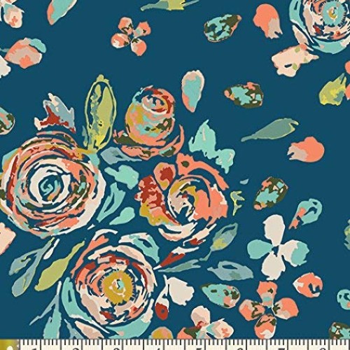Modern Blue Floral Quilting Fabric | Maureen Cracknell | Painted F...