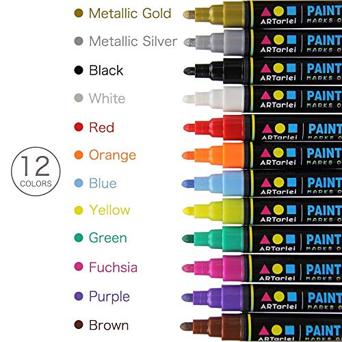 ARTarlei Permanent Paint Markers | Medium Point,Safe to Kids, 12 V...