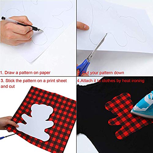 Buffalo Plaid Heat Transfer Vinyl Patches Black Red Checked Iron O...