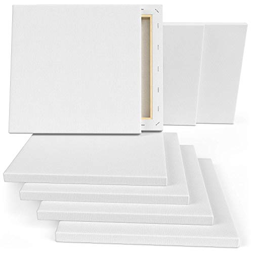 Arteza 10x10 Stretched White Blank Canvas, Bulk Pack of 8, Pri...