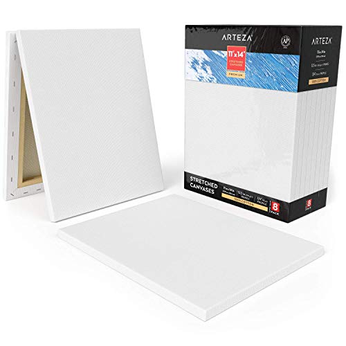 Arteza 11x14 Professional Stretched White Blank Canvas, Bulk Pack...