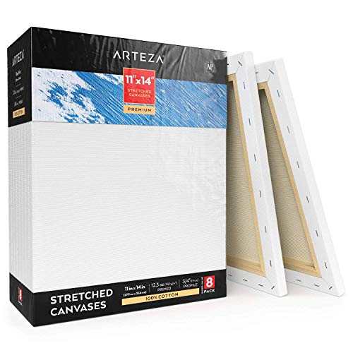 Arteza 11x14 Professional Stretched White Blank Canvas, Bulk Pack...