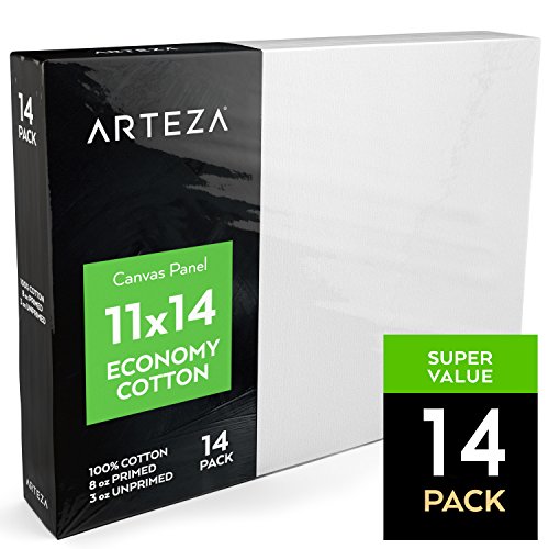 Arteza 11x14 White Blank Canvas Panel Boards, Bulk Pack of 14, Pr...