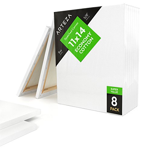 Arteza 12x12 Stretched White Blank Square Canvas, Bulk Pack of 8,...