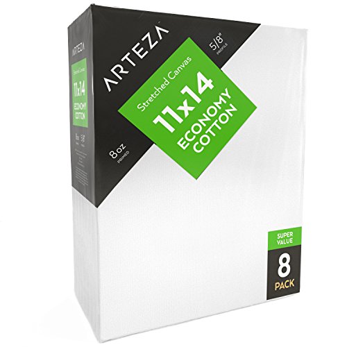 Arteza 12x12 Stretched White Blank Square Canvas, Bulk Pack of 8,...