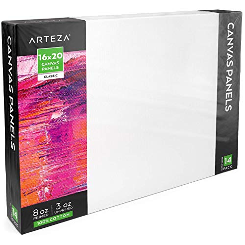 Arteza 16x20 White Blank Canvas Panels, Bulk Pack of 14, Primed, ...
