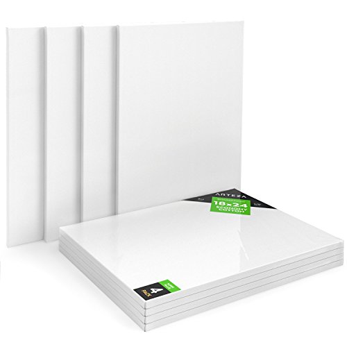 ARTEZA 18x24 Stretched White Blank Canvas, Pack of 4, Primed, 100...