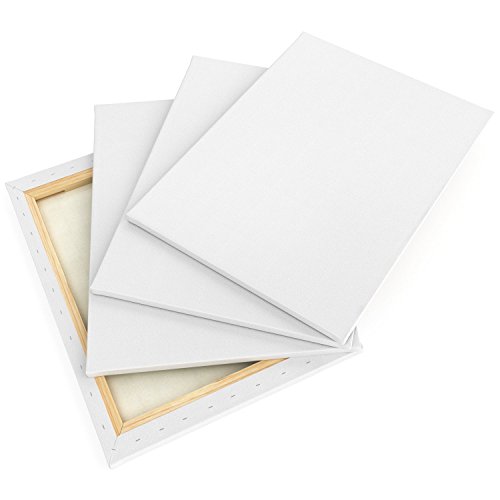 ARTEZA 18x24 Stretched White Blank Canvas, Pack of 4, Primed, 100...