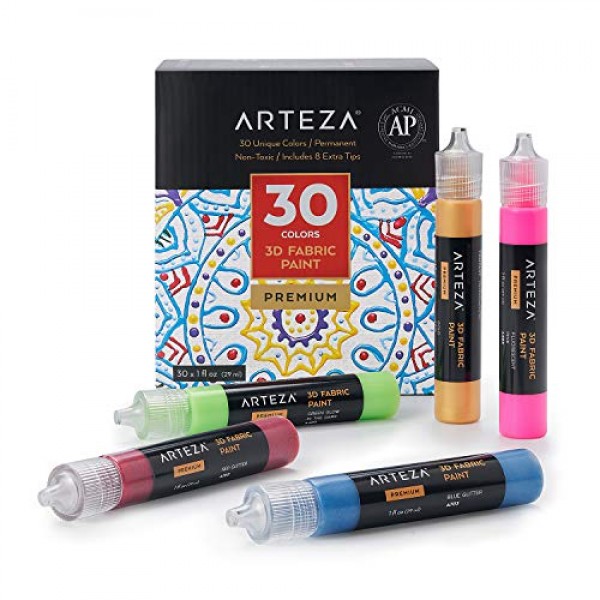 ARTEZA Fabric Paint Markers Set of 30 Permanent Dual-Tip Textile