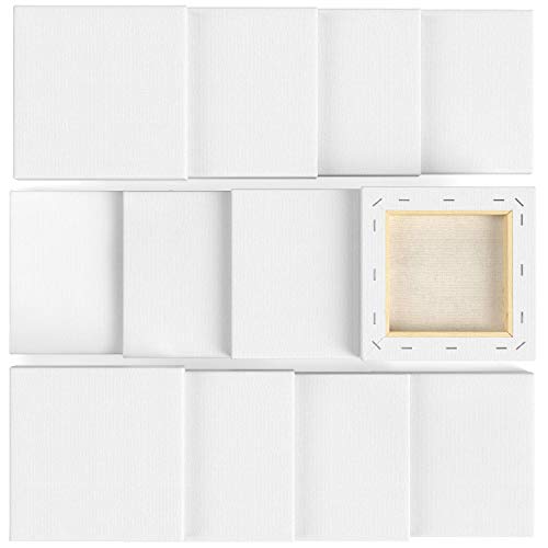 Arteza 6x6 Stretched White Blank Canvas, Bulk Pack of 12, Prim...
