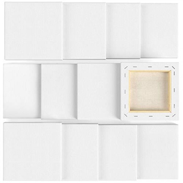 Arteza Stretched Canvas, Pack of 12, 6 x 6 Inches, Square White Canvases, 100% C