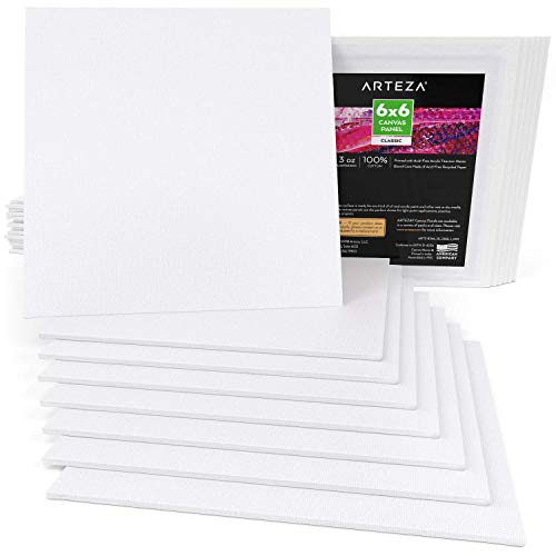 Arteza 6x6 White Blank Square Canvas Panels, Bulk Pack of 28, 100...