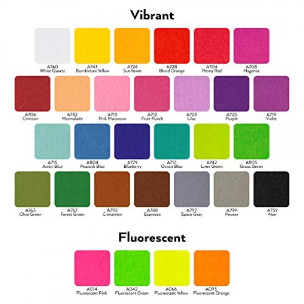 ARTEZA 8.3x11.8 Assorted 30 Colors Adhesive Backed Felt Fabric Sh...