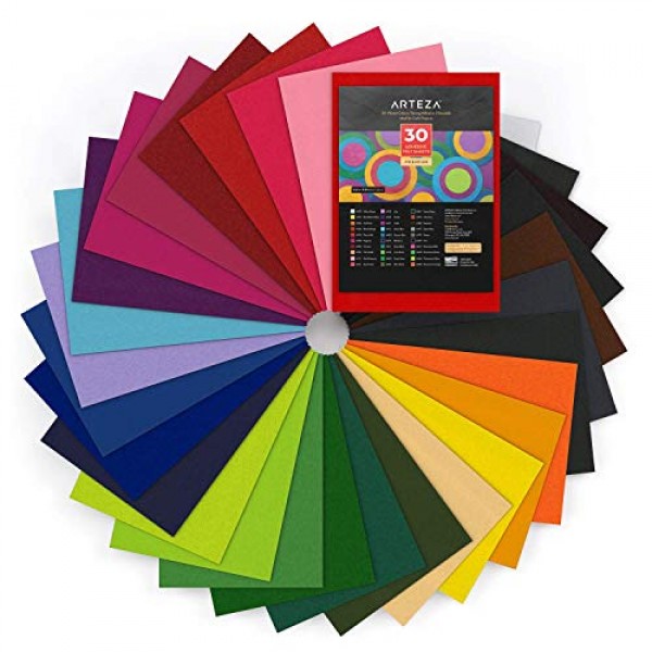 ARTEZA 8.3x11.8 Assorted 30 Colors Adhesive Backed Felt Fabric Sh...