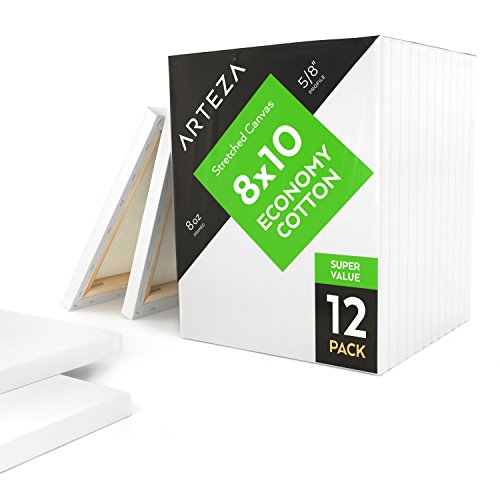Arteza 8x10 Stretched White Blank Canvas, Bulk Pack of 12, Pri...