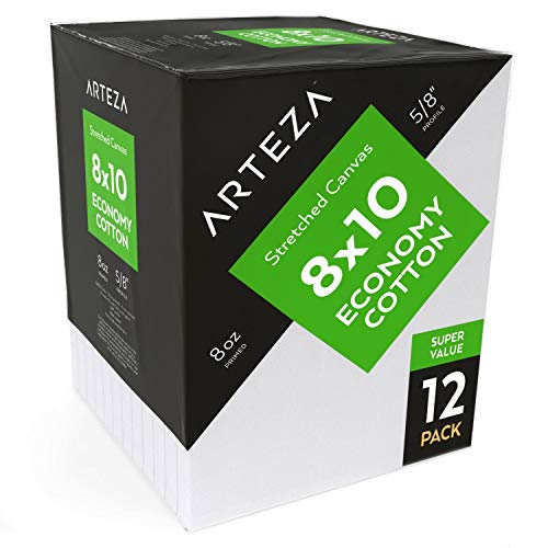 Arteza 8x10 Stretched White Blank Canvas, Bulk Pack of 12, Pri...