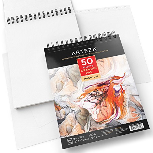 Arteza 8X10 Drawing Pad, Pack of 2, 100 Sheets 80lb/130g, Spira...