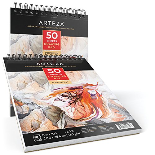 Arteza 8X10 Drawing Pad, Pack of 2, 100 Sheets 80lb/130g, Spira...