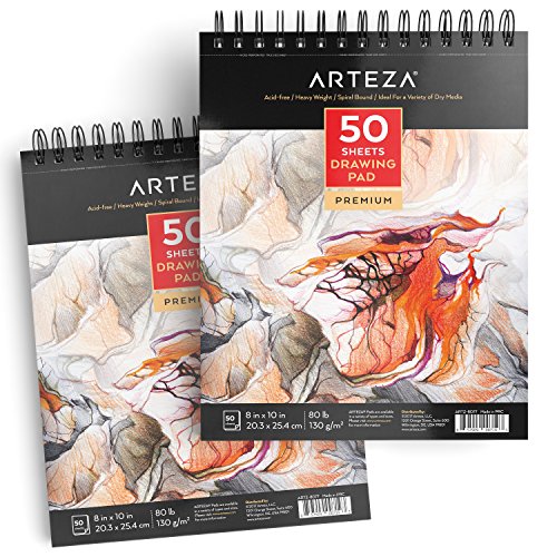 Arteza 8X10 Drawing Pad, Pack of 2, 100 Sheets 80lb/130g, Spira...