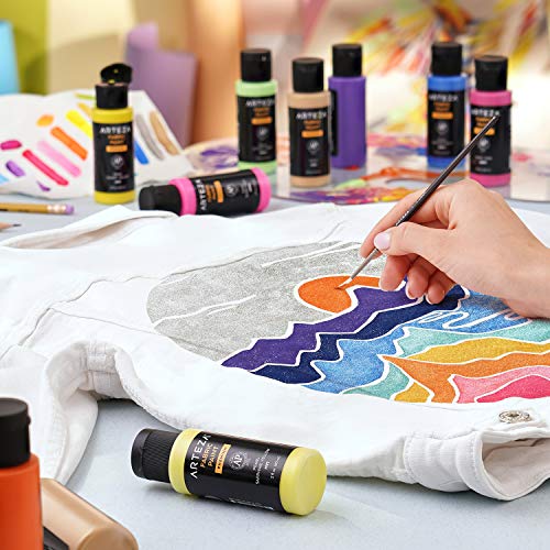 Arteza Metallic Fabric Paint, 60 ml Bottles, Set of 14 Permanent C...