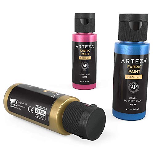 Arteza Metallic Fabric Paint, 60 ml Bottles, Set of 14 Permanent C...