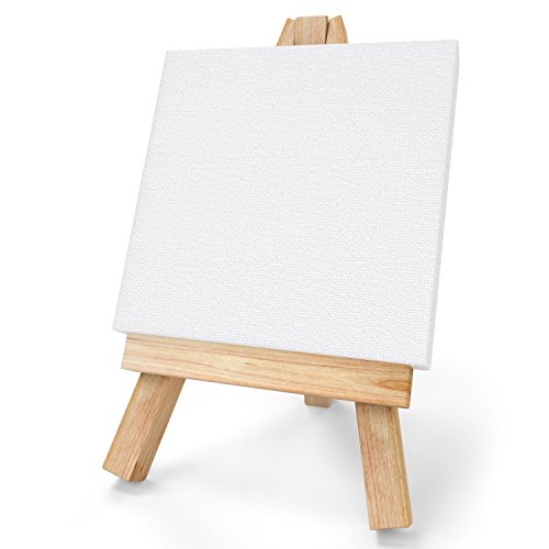 ARTEZA Mini Stretched 100% Cotton White Blank Canvas with Easel, 3...