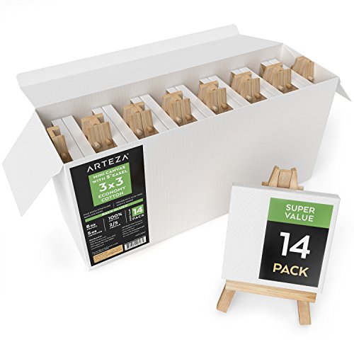ARTEZA Mini Stretched 100% Cotton White Blank Canvas with Easel, 3...