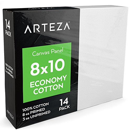Arteza Painting Canvas Panels, 8x10, Set of 14, Primed White, 100%...