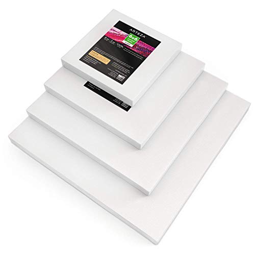Arteza Painting Canvas Panels Multi Pack, 6x6, 8x8, 10x10, 12x1...