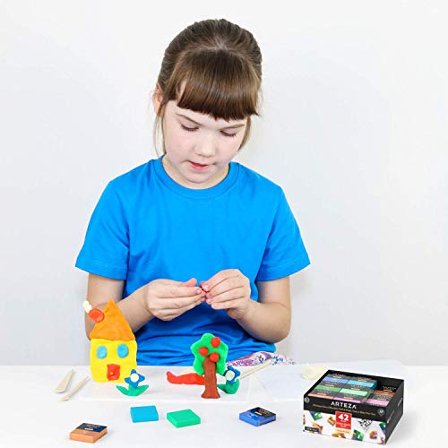 Arteza Polymer Clay Kit, Oven Bake, 42 Unique Colors, 5 Modeling T...