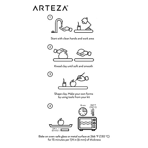 Arteza Polymer Clay Kit, Oven Bake, 42 Unique Colors, 5 Modeling T...
