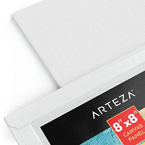 Arteza Premium Canvas Panels 8x8 Inch, Pack of 14, 100% Cotton, 12...