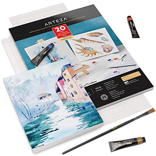 Arteza Watercolor Art Paper Foldable Canvas Pad, 7x8.6 Inches, 20 ...