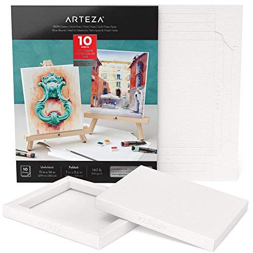 Arteza Watercolor Art Paper Foldable Canvas Pad, Folded Size 7x8.6...