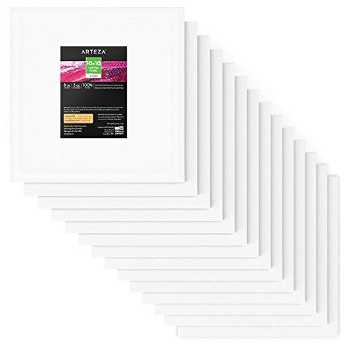 ARTEZA White Blank 100% Cotton Square Canvas Panels Boards, 10 x 1...