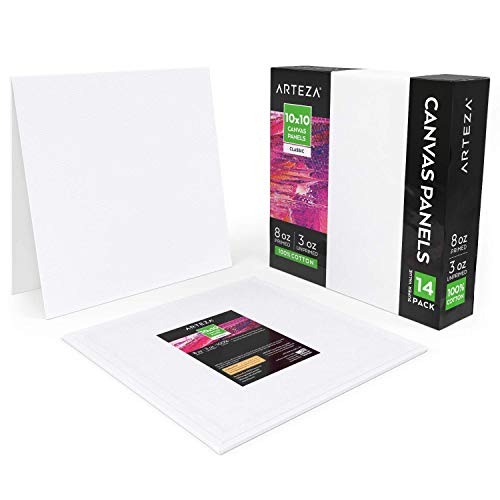 ARTEZA White Blank 100% Cotton Square Canvas Panels Boards, 10 x 1...