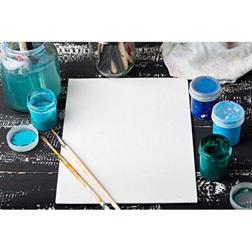ARTEZA White Blank 100% Cotton Square Canvas Panels Boards, 10 x 1...