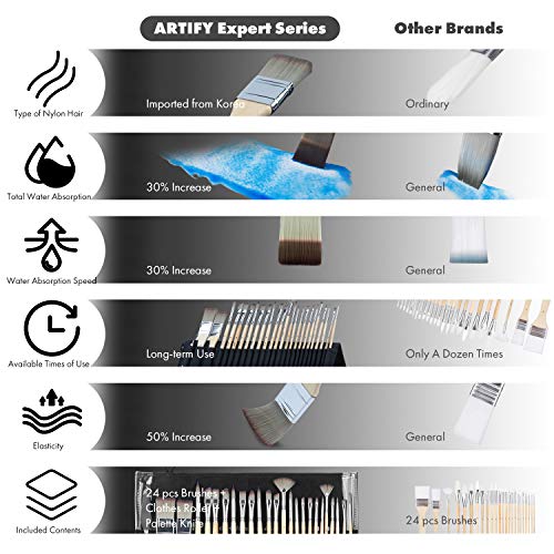 ARTIFY 24 pcs Paint Brush Set, Expert Series, Enhanced Synthetic B...