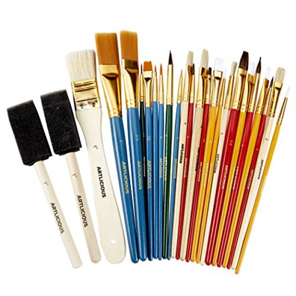 Artlicious - 25 All Purpose Paint Brush Value Pack - Great with Ac...