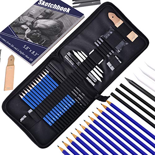 ARTOSA Drawing Pencils with Sketch Book 50 Pages, 35 Piece Sketch ...