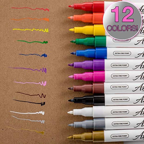 Paint Pens Acrylic Markers Set 12-Color | For Rock Painting, Gla...