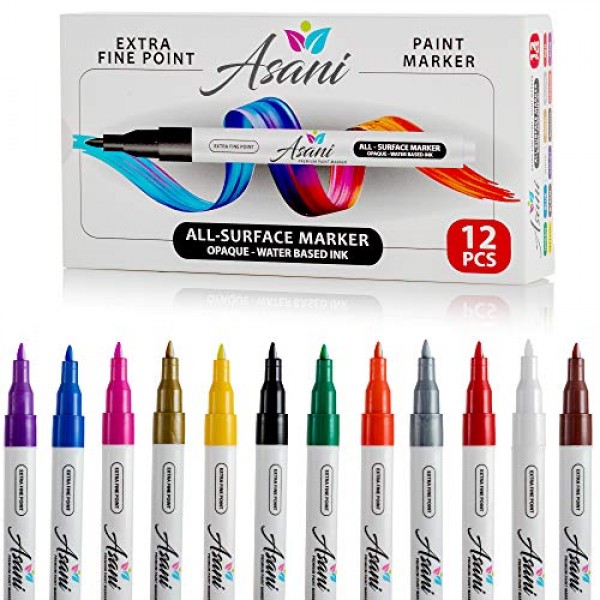 Paint Pens Acrylic Markers Set 12-Color | For Rock Painting, Gla...