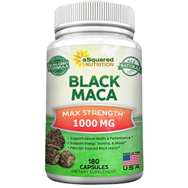 Pure Black Maca Root - 180 Capsules - Max Strength 1000mg Per Serv...