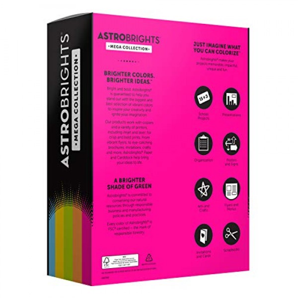 Astrobrights Mega Collection, Colored Cardstock,Brilliant 5-Colo...