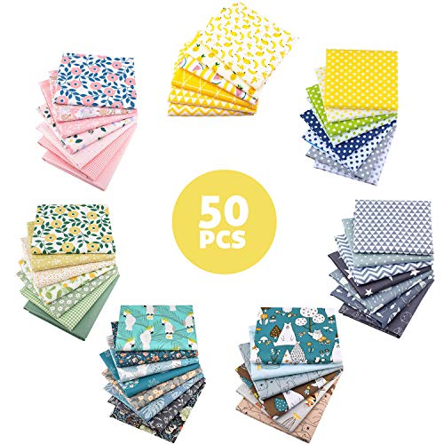 Aubliss 50pcs Quilting Cotton Craft Fabric Bundle 100% Cotton - 9...