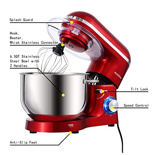 Aucma Stand Mixer,6.5-QT 660W 6-Speed Tilt-Head Food Mixer, Kitche...