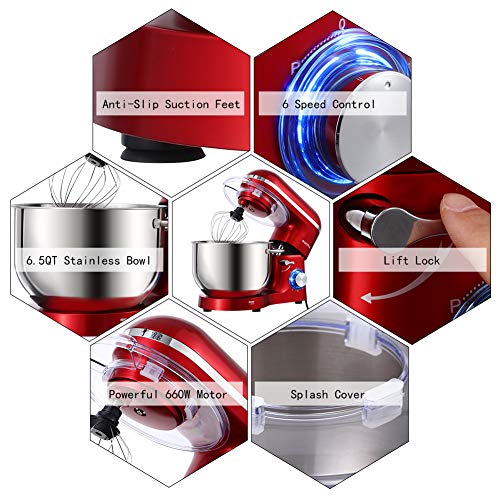 Aucma Stand Mixer,6.5-QT 660W 6-Speed Tilt-Head Food Mixer, Kitche...