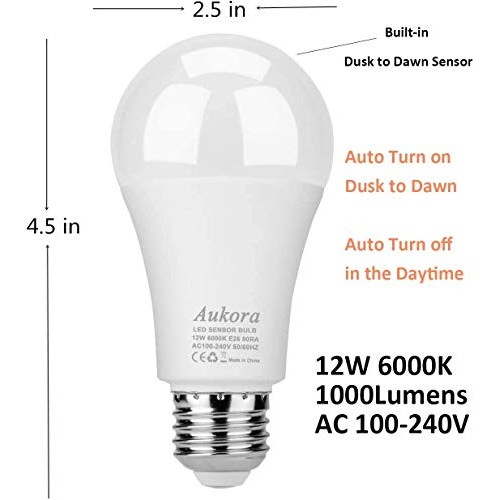 Aukora Dusk to Dawn Light Bulb 4 Pack, 12W 100-Watt Equivalent 10...